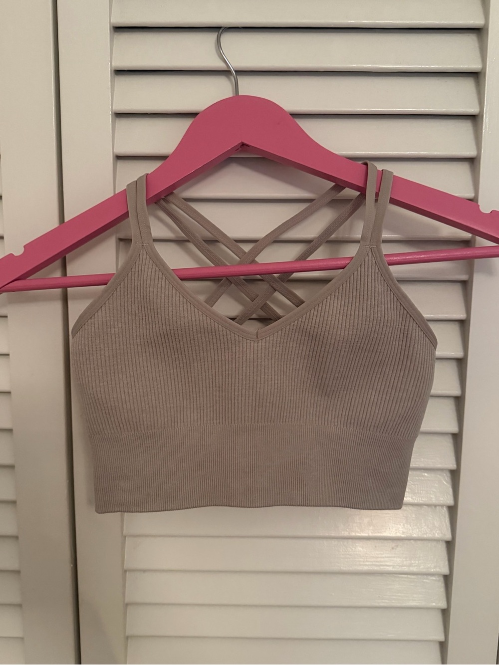 SO Ribbed Crisscross Strappy Crop Top - Taupe